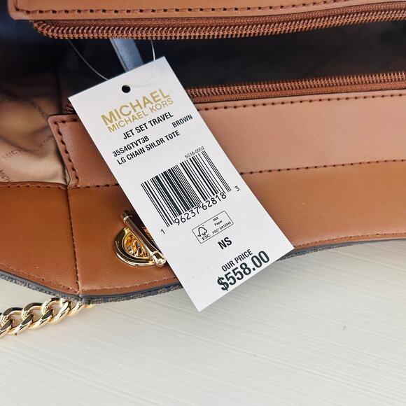 Michael Kors Purse jet set travel large chain tote shoulder bag brown MK - Picture 8 of 9